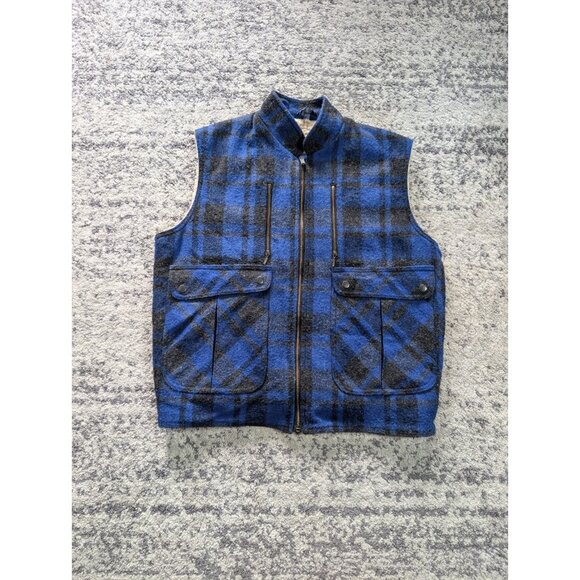 Vintage Northern Summit Wool Blend Vest Blue Plaid Sherpa Lined Hiking Mens L - Picture 2 of 7